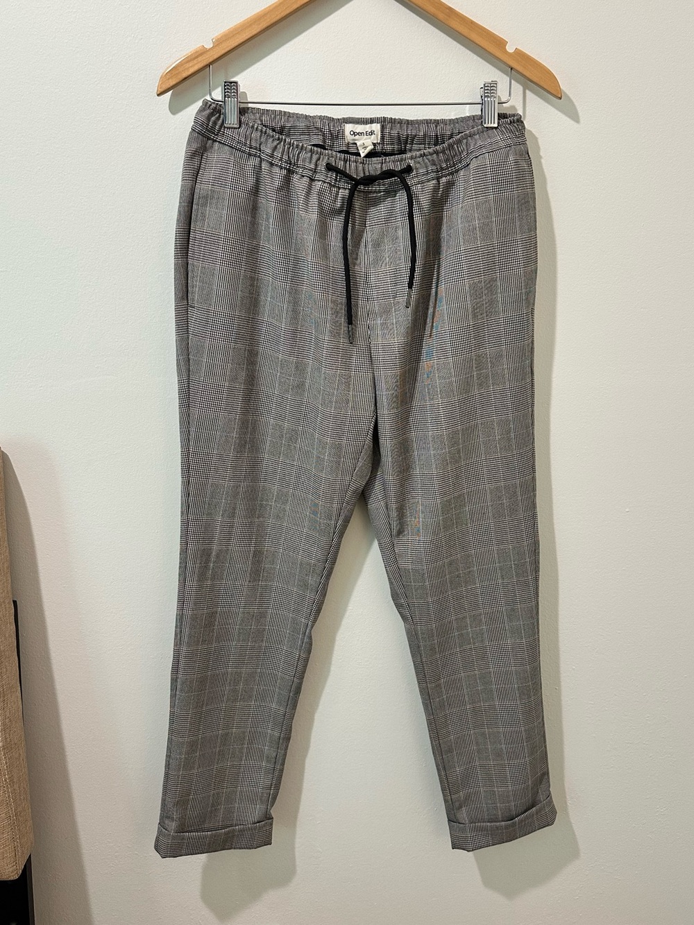 Open Edit Plaid Drawstring Tapered Dress Pants for Men